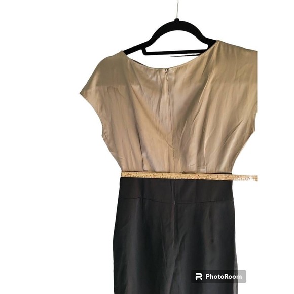 MAXMARA Womens A Line Dress Beige Black Color Block Jewel Neck Cap Sleev… - Picture 2 of 5